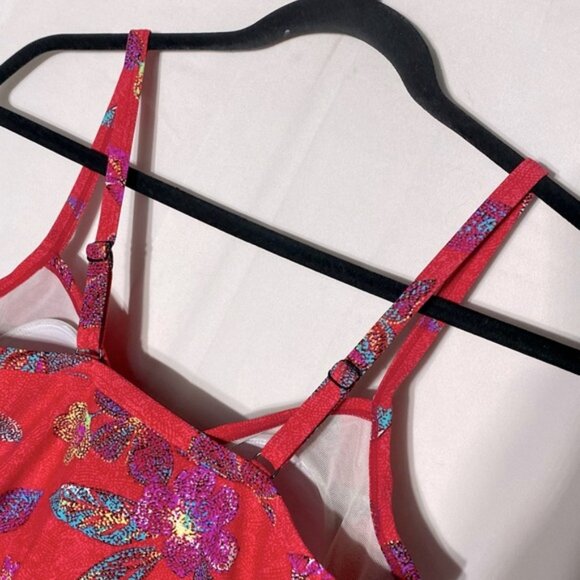 5/$25 Christina Red Floral Tankini Bikini Top Swim Top 10 - Picture 9 of 12